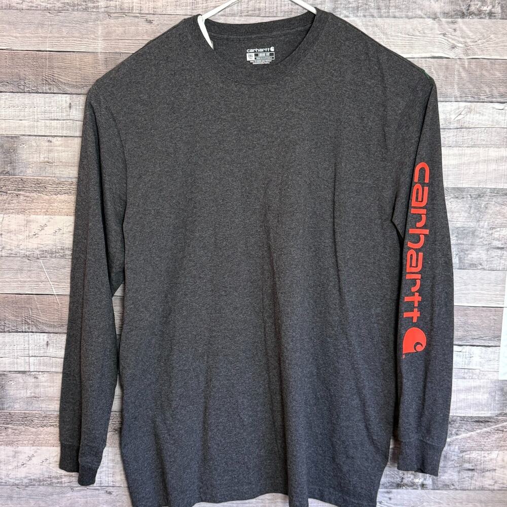 Carhartt Long Sleeve Spellout Shirt Mens 2XLT Charcoal Loose Fit Crew